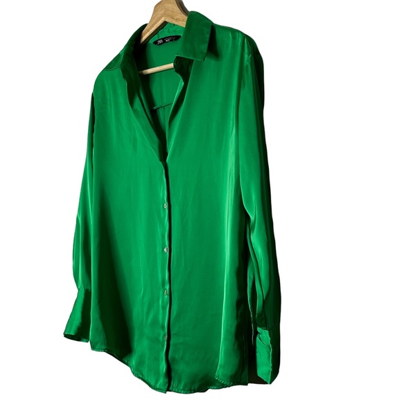 Zara Satin Effect Long Sleeve Button Up Blouse - Picture 5 of 12